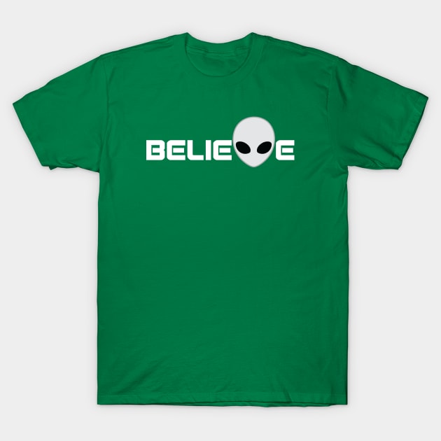Grey Alien Believe T-Shirt by Brightfeather